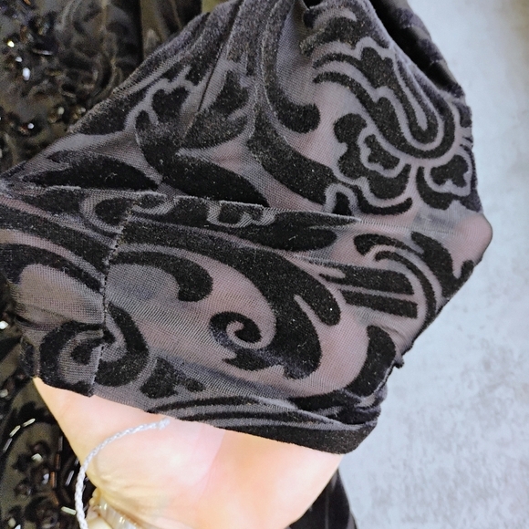 Cache Y2K Velvet Jeweled Formal Dress Womens 12 Black Sheer Goth Cocktail Party - Picture 12 of 15